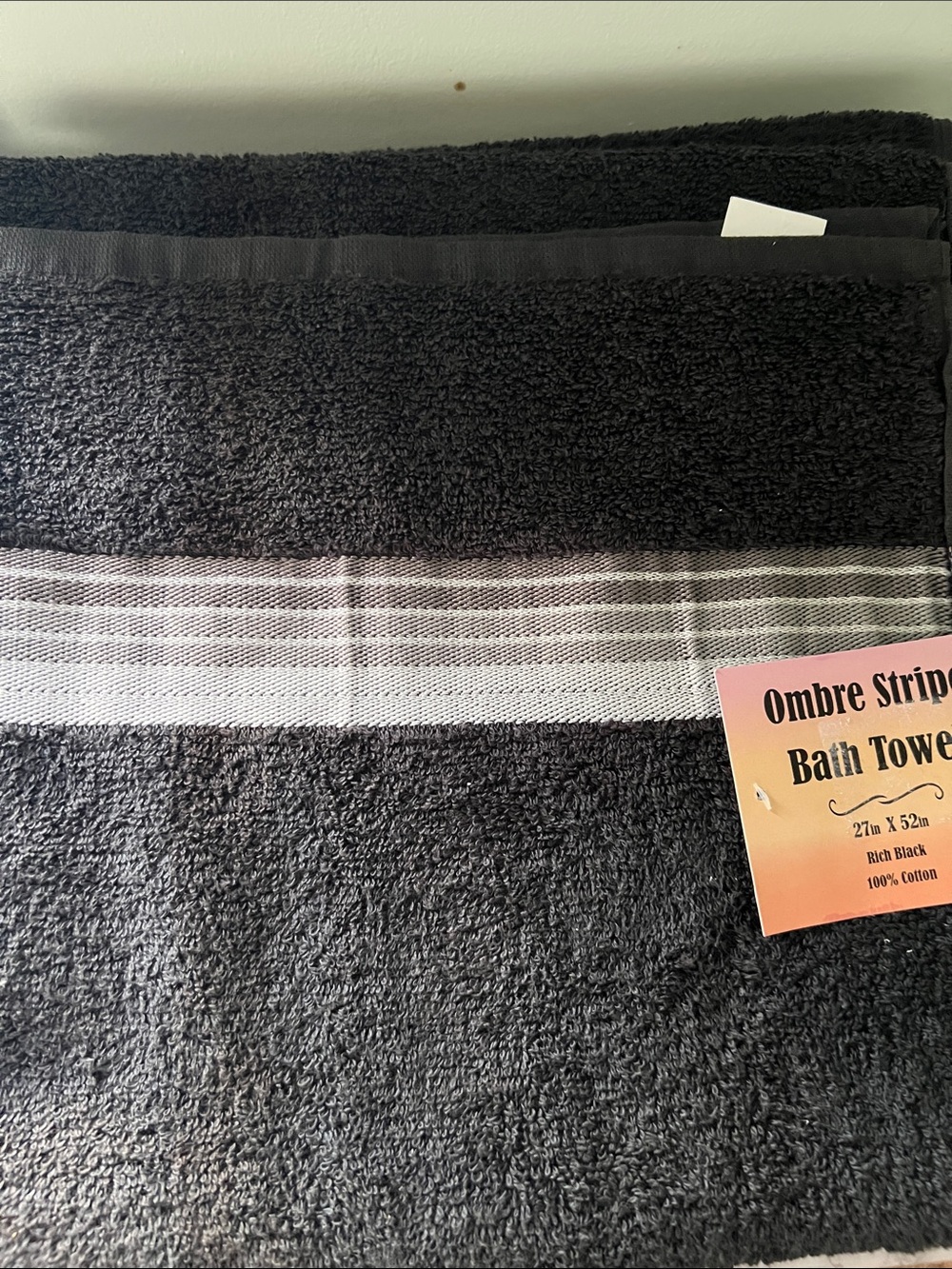 Rich Black Ombre Stripe Bath Towel - Plush Cotton